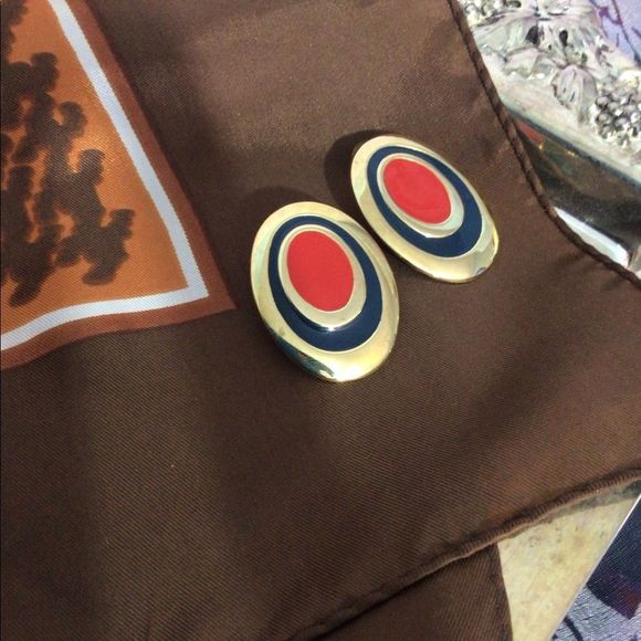 Vintage Brass Earrings with Enamel Studs Pierced 70’s Earrings - Picture 6 of 14